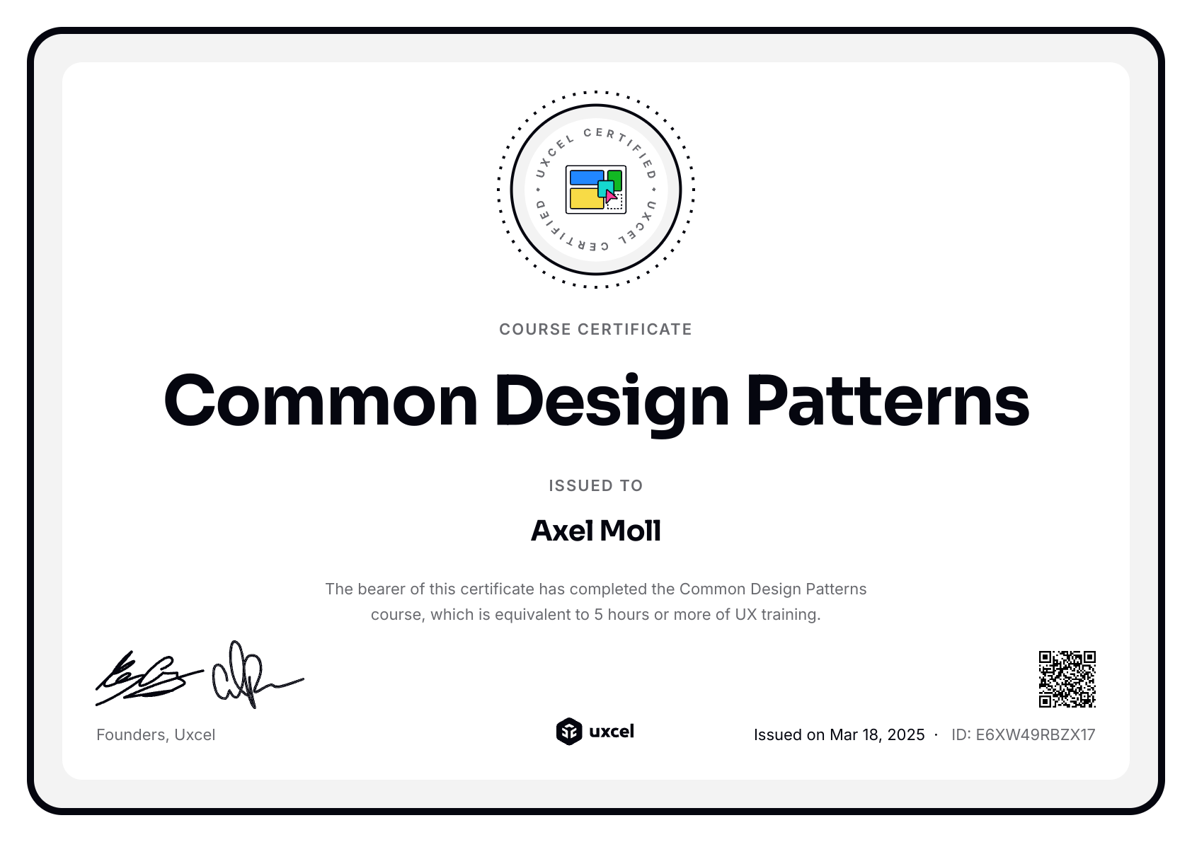 Axel Moll's certificate